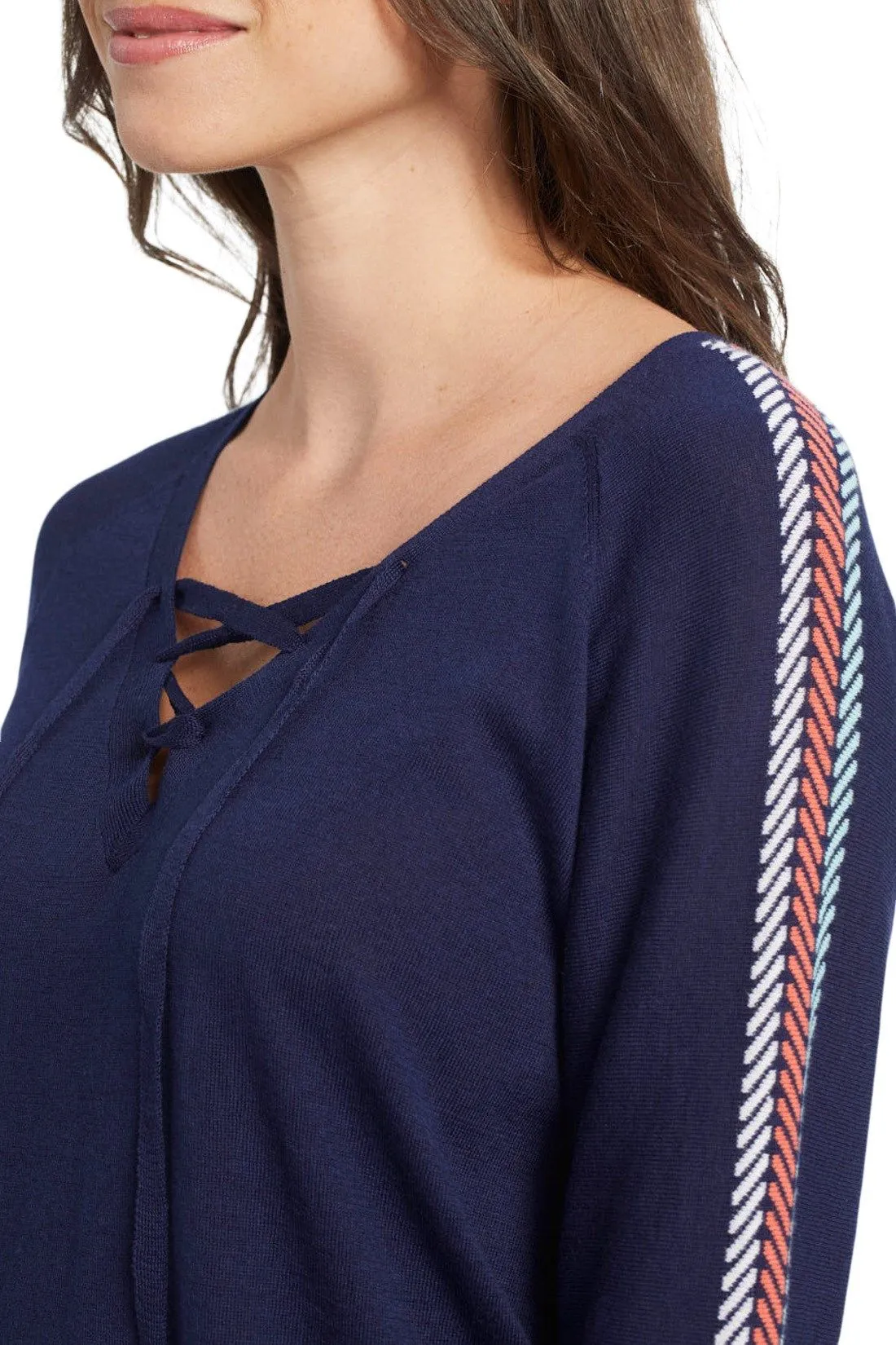 Lace Up Sweater with Three Quarter Sleeves