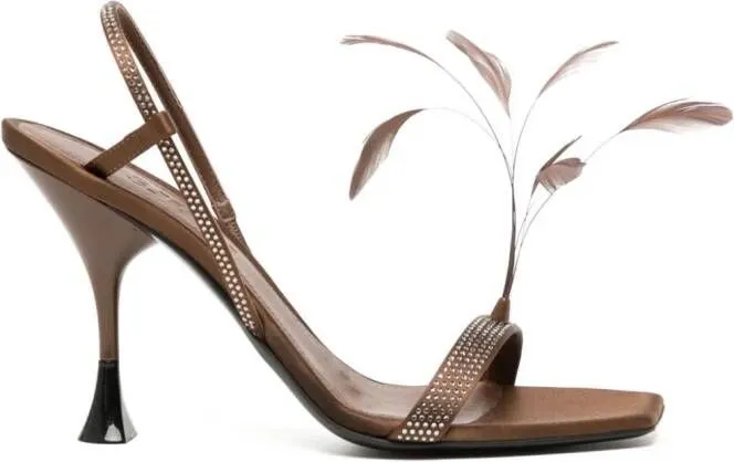 Brown Feather-Detail Leather Sandals by 3juin Elettra 100mm