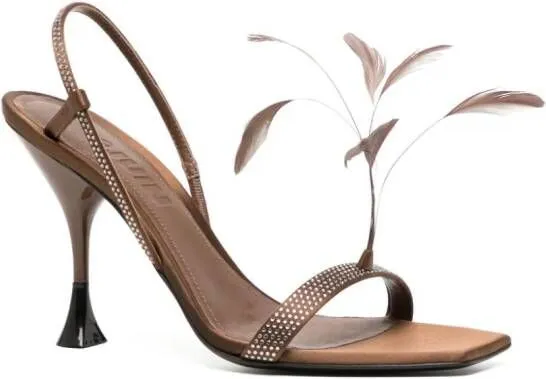 Brown Feather-Detail Leather Sandals by 3juin Elettra 100mm