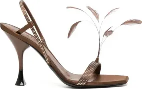 Brown Feather-Detail Leather Sandals by 3juin Elettra 100mm