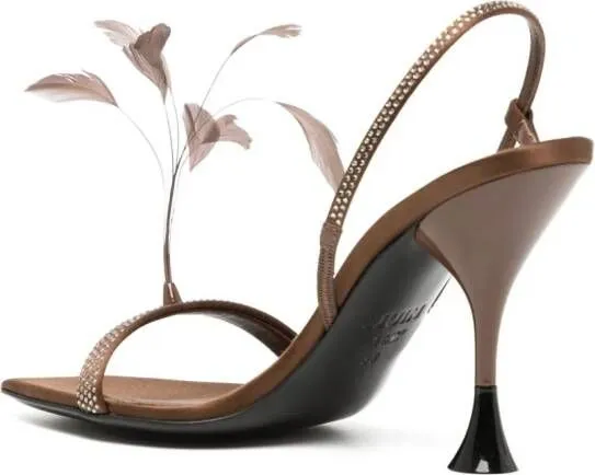 Brown Feather-Detail Leather Sandals by 3juin Elettra 100mm