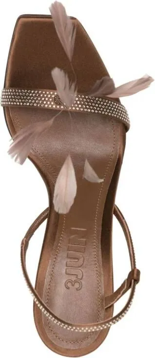 Brown Feather-Detail Leather Sandals by 3juin Elettra 100mm