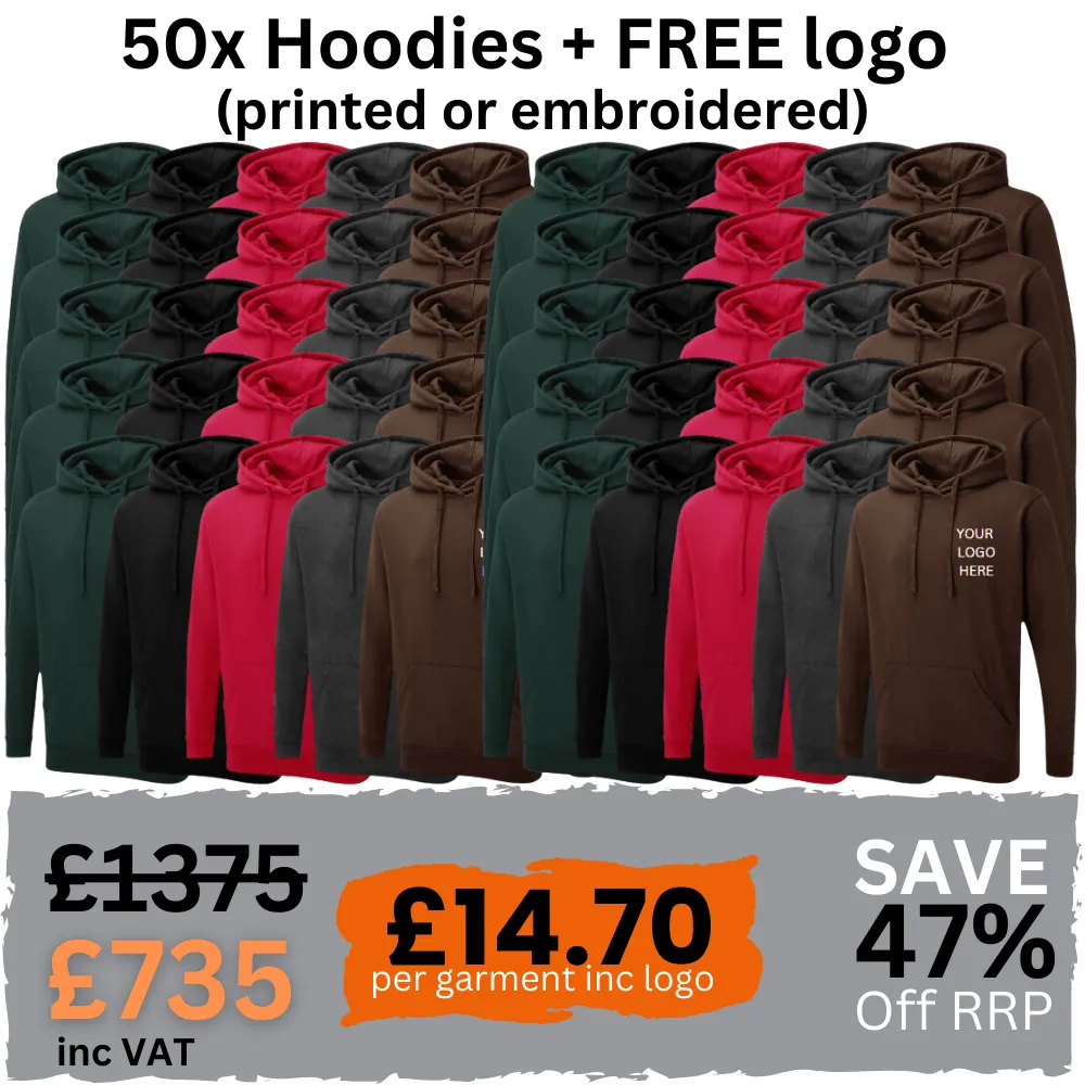 50-pack Hoodies with Custom Logo for Workwear - Embroidered or Printed