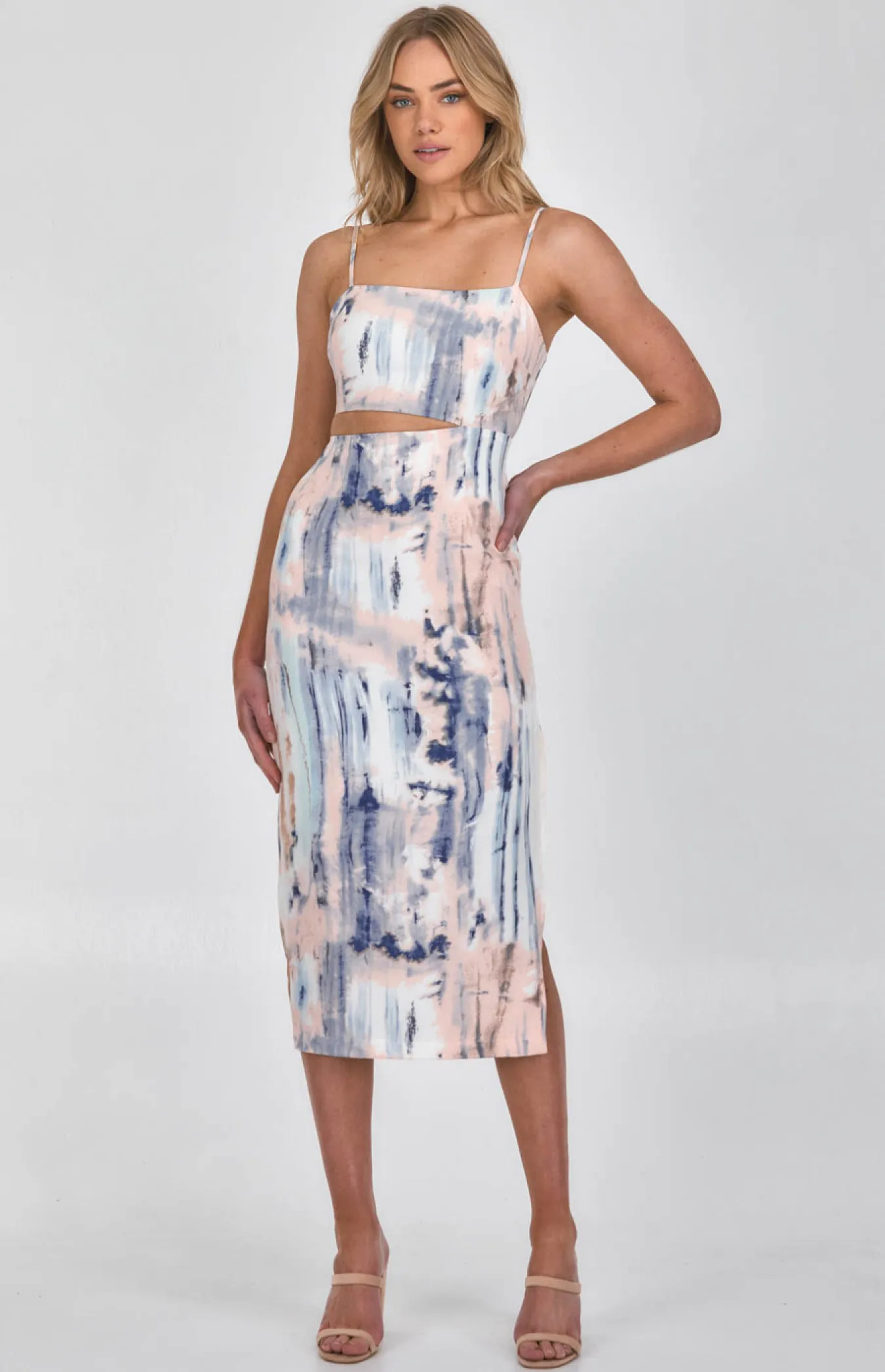 Abstract Print Midi Dress with Cutout Detail SDR1098A