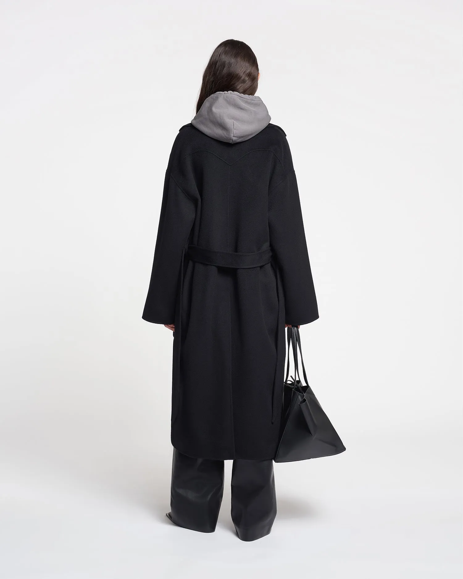 Alamo Black Wool Silk Blend Coat