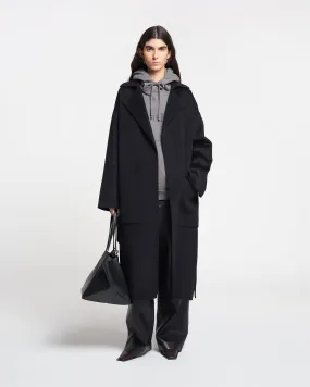 Alamo Black Wool Silk Blend Coat