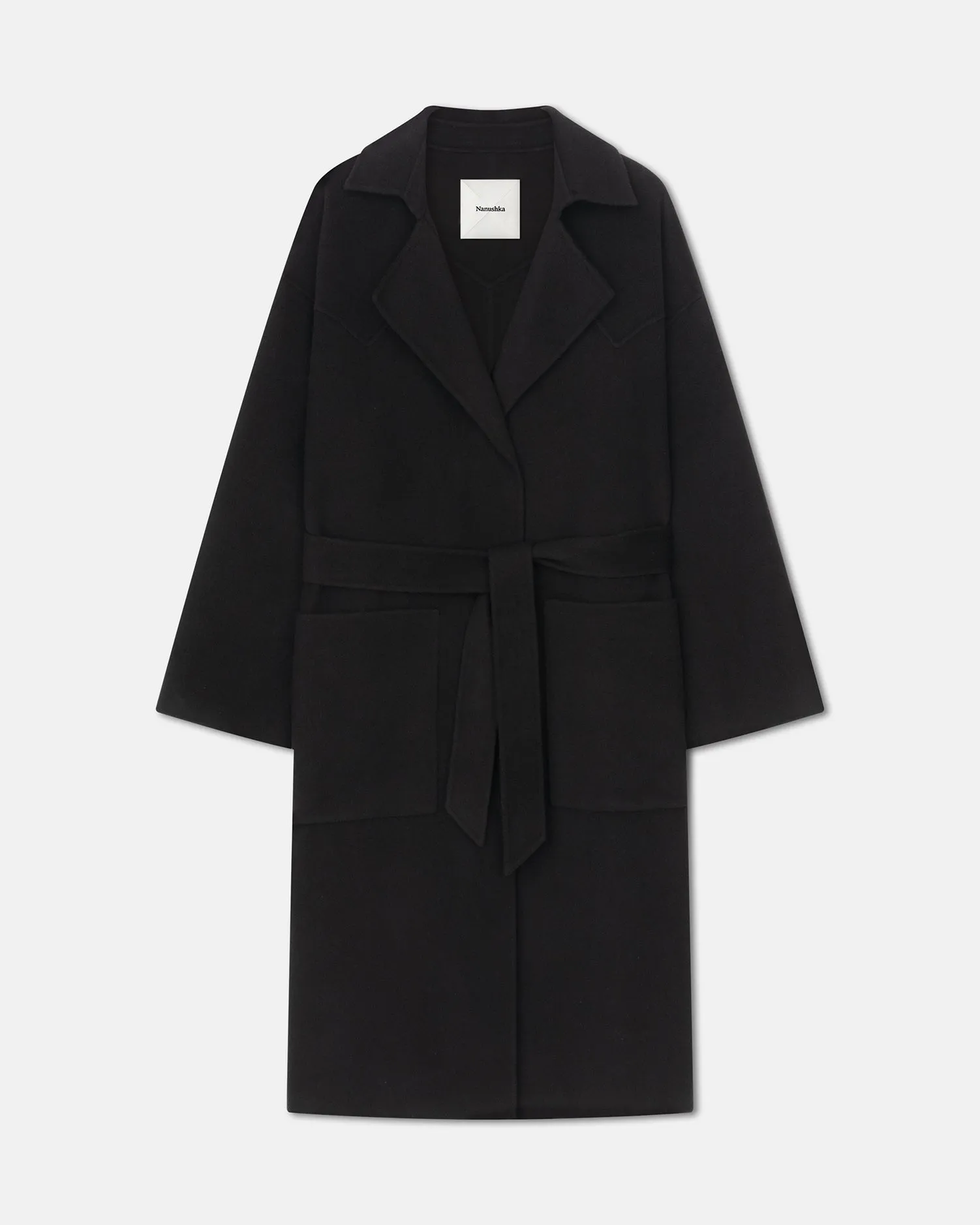 Alamo Black Wool Silk Blend Coat