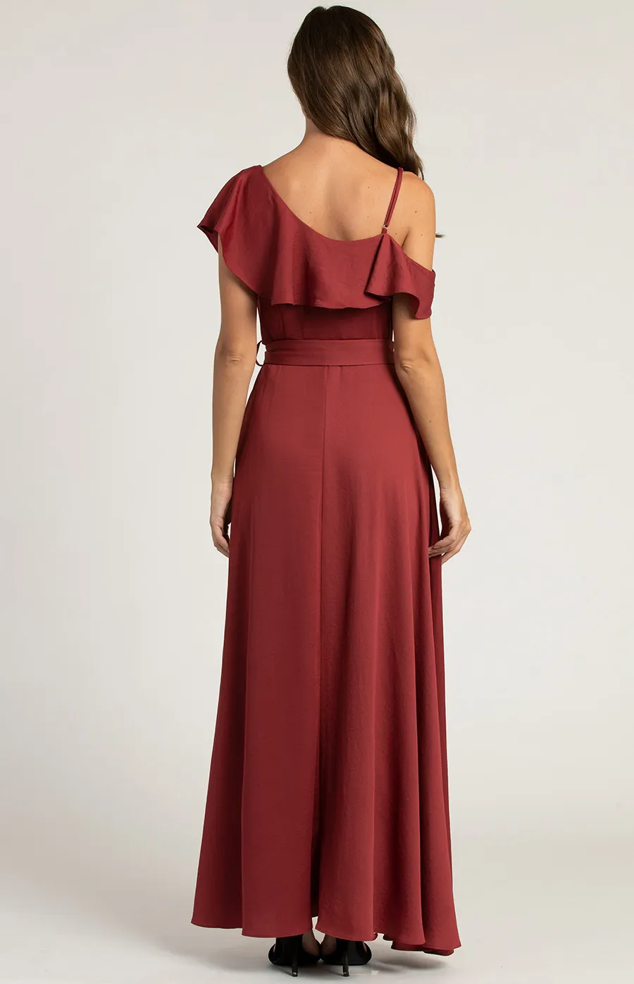 Asymmetric Shoulder Maxi Dress with Belt