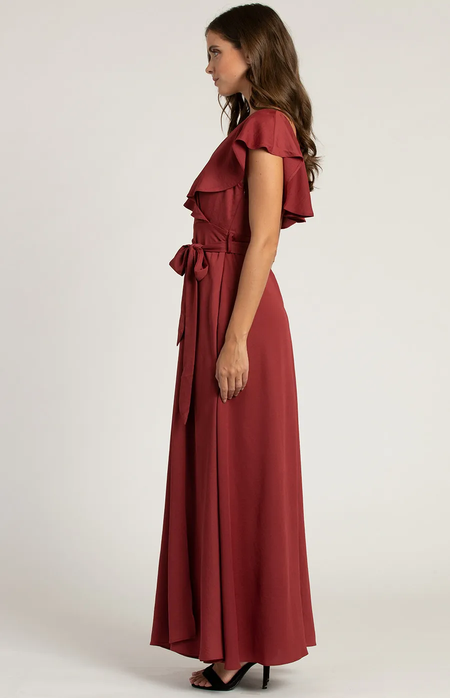 Asymmetric Shoulder Maxi Dress with Belt