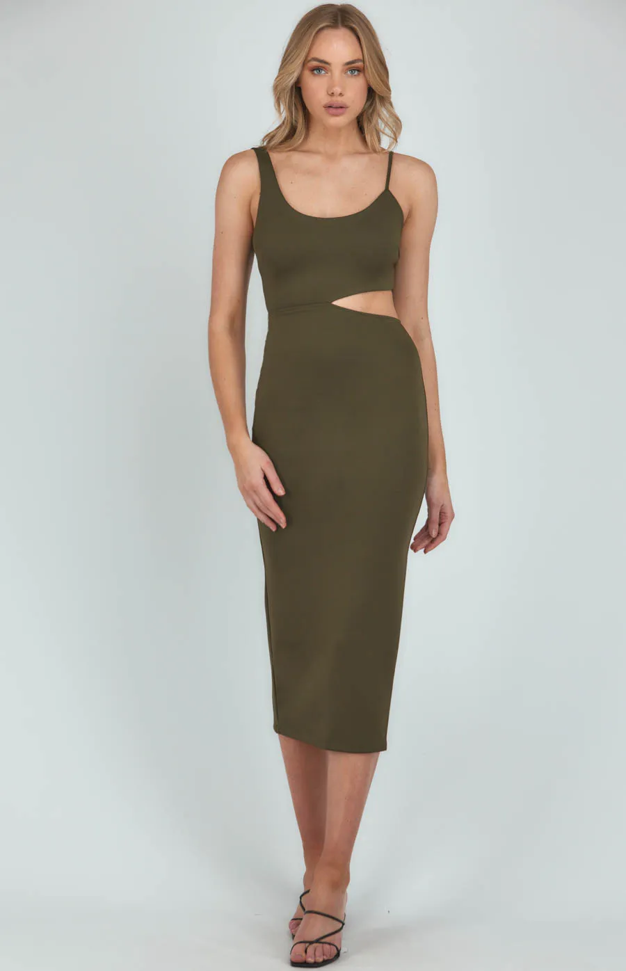 Asymmetrical Neckline Bodycon Dress with Cutout Detail SDR1092A