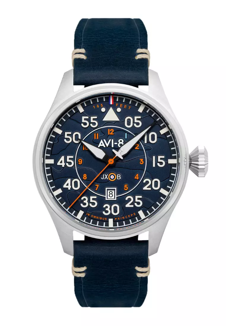 AVI-8 AVI-8 Men's 46mm Hawker Hurricane Clowes Automatic Watch With Blue Leather Strap AV-4097
