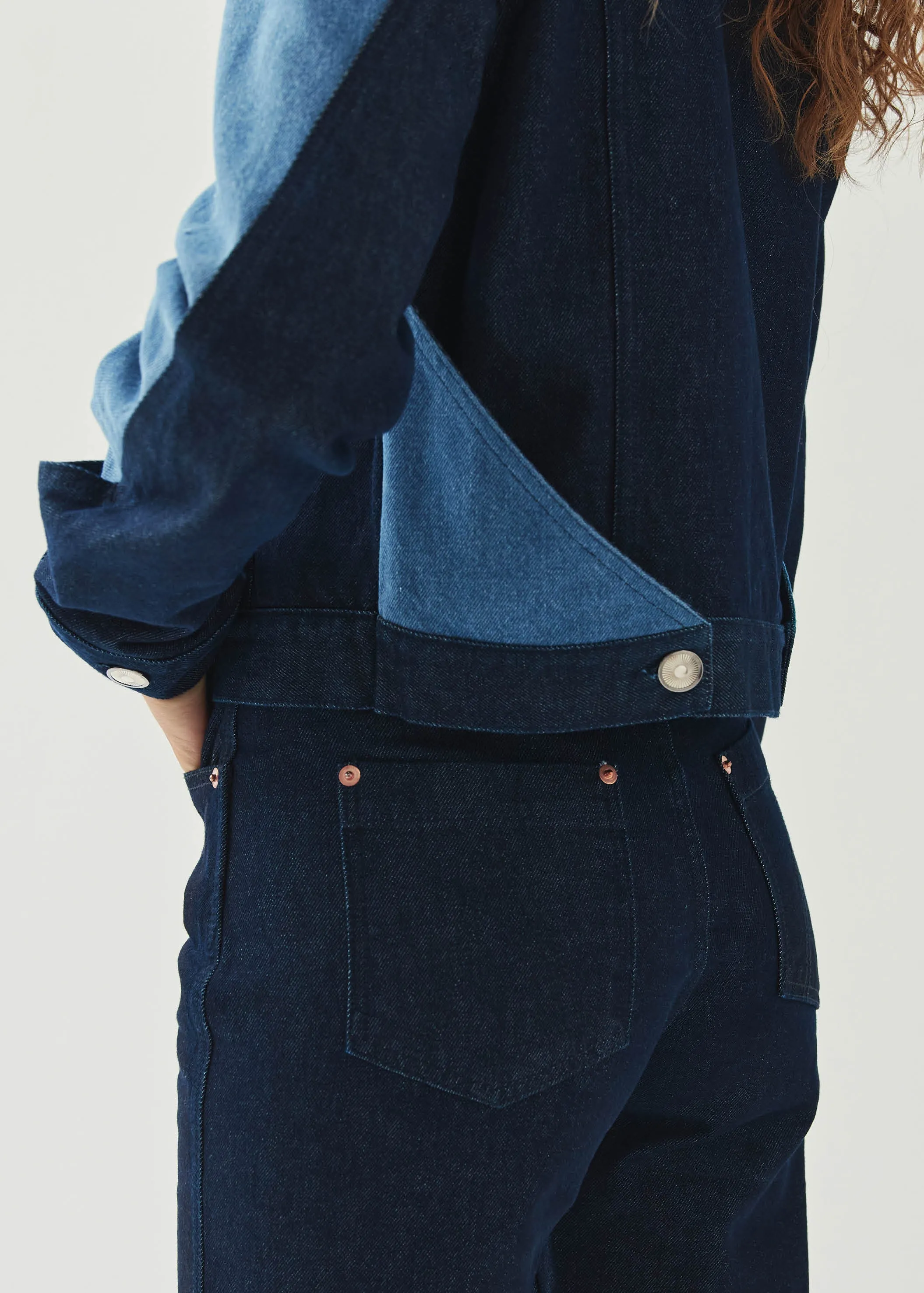 Bicolor Indigo Denim Jacket, Sand Color