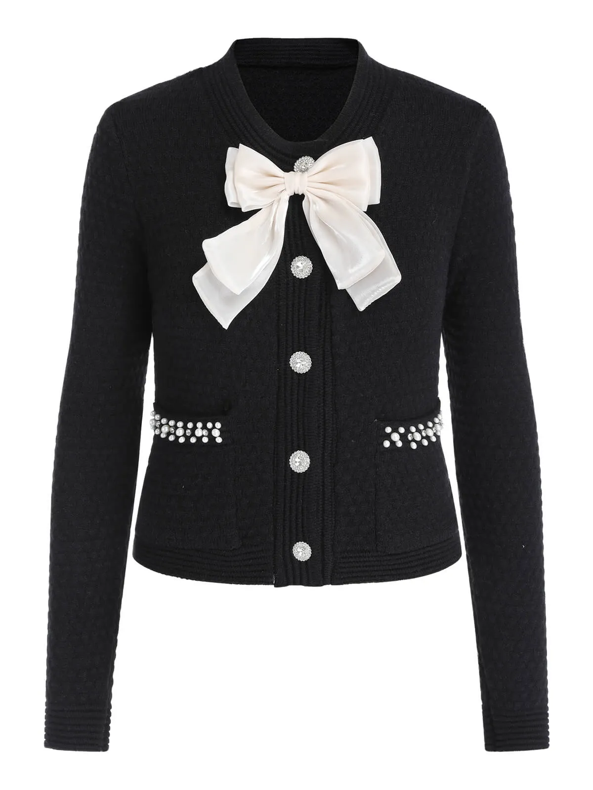 Black 1930s Solid Bow Knitted Jacket