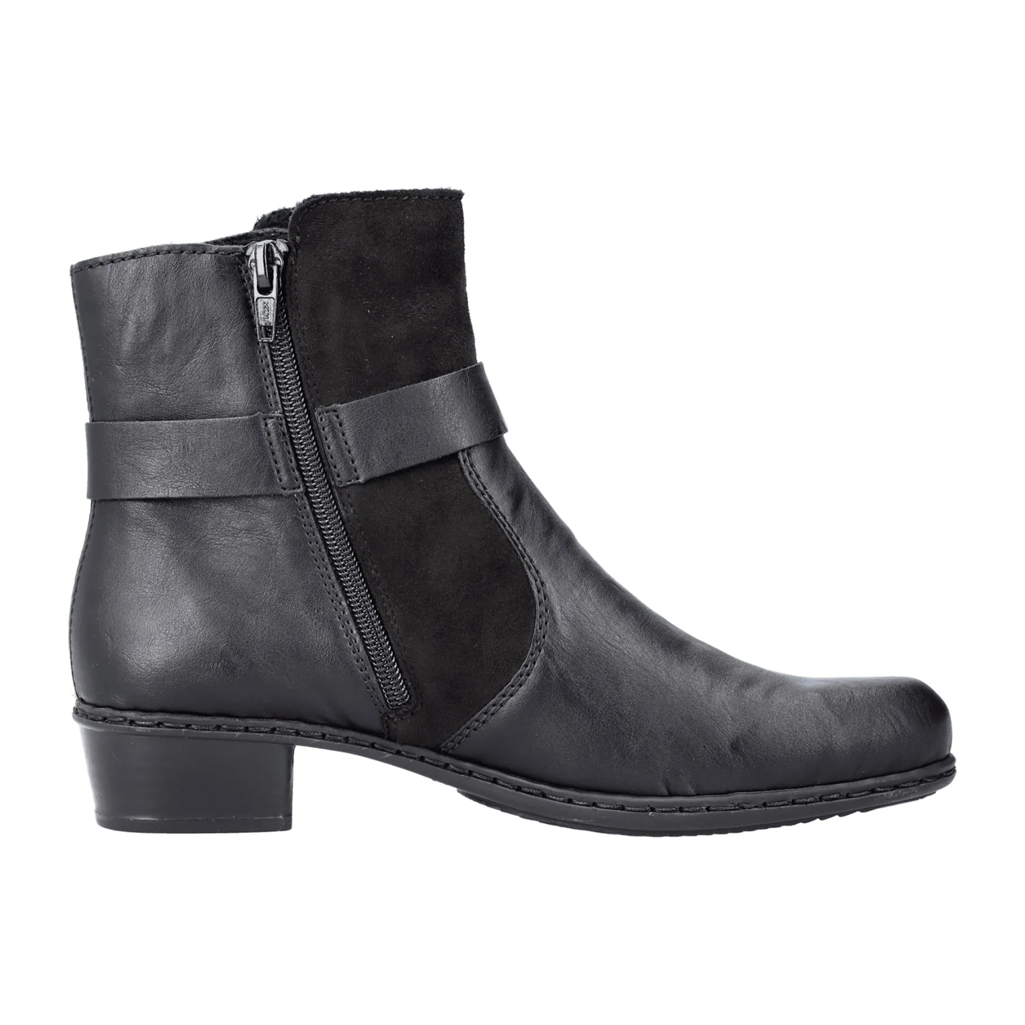 Black Ankle Boots Women Zipper Buckle Detail - Rieker Y0777