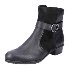 Black Ankle Boots Women Zipper Buckle Detail - Rieker Y0777