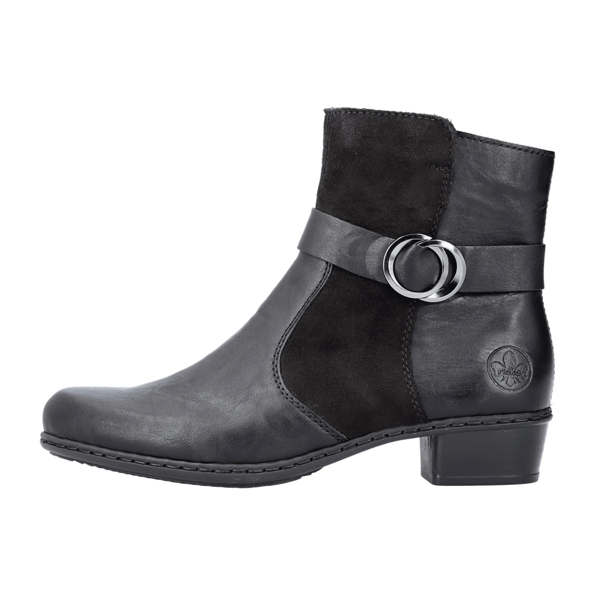 Black Ankle Boots Women Zipper Buckle Detail - Rieker Y0777