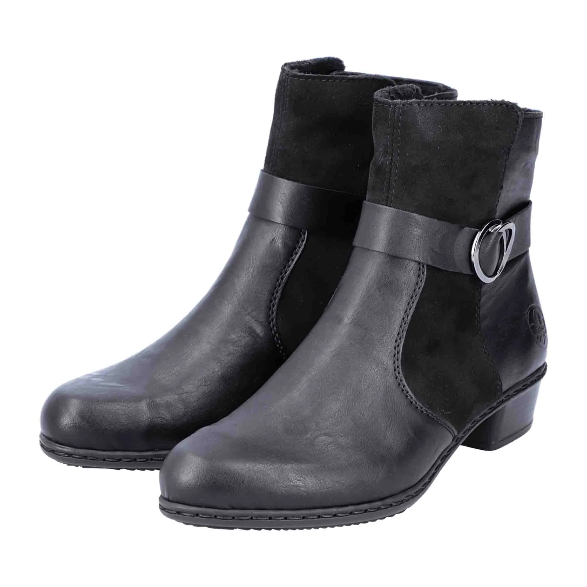 Black Ankle Boots Women Zipper Buckle Detail - Rieker Y0777