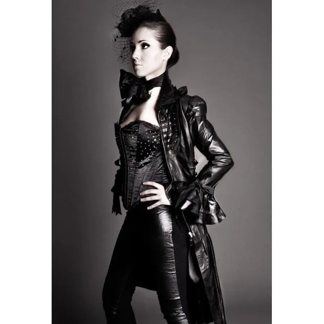 Black Leather Corset Dress Coat for Women