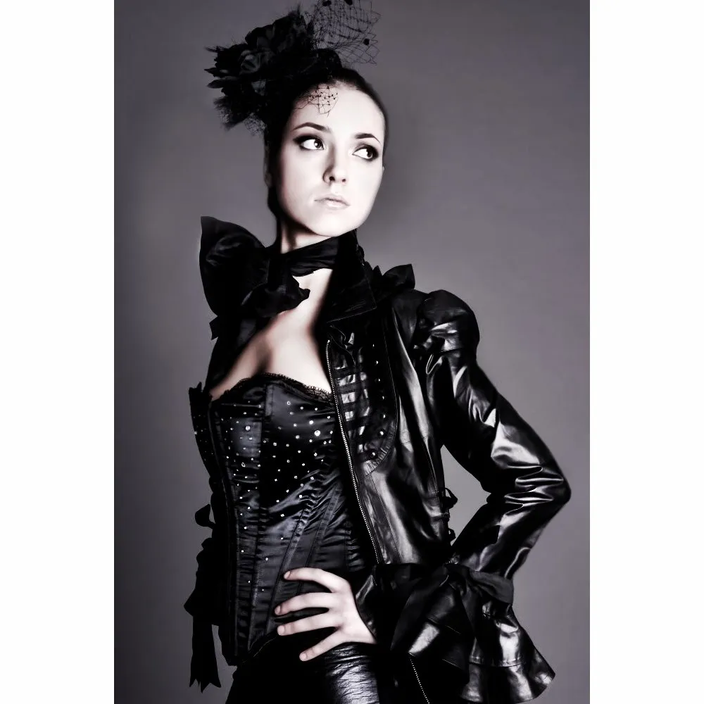 Black Leather Corset Dress Coat for Women