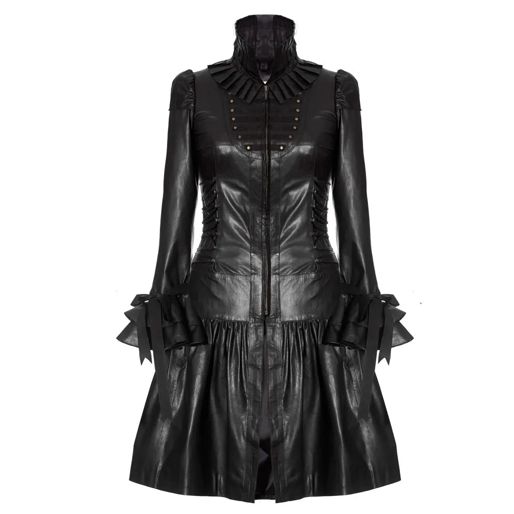 Black Leather Corset Dress Coat for Women