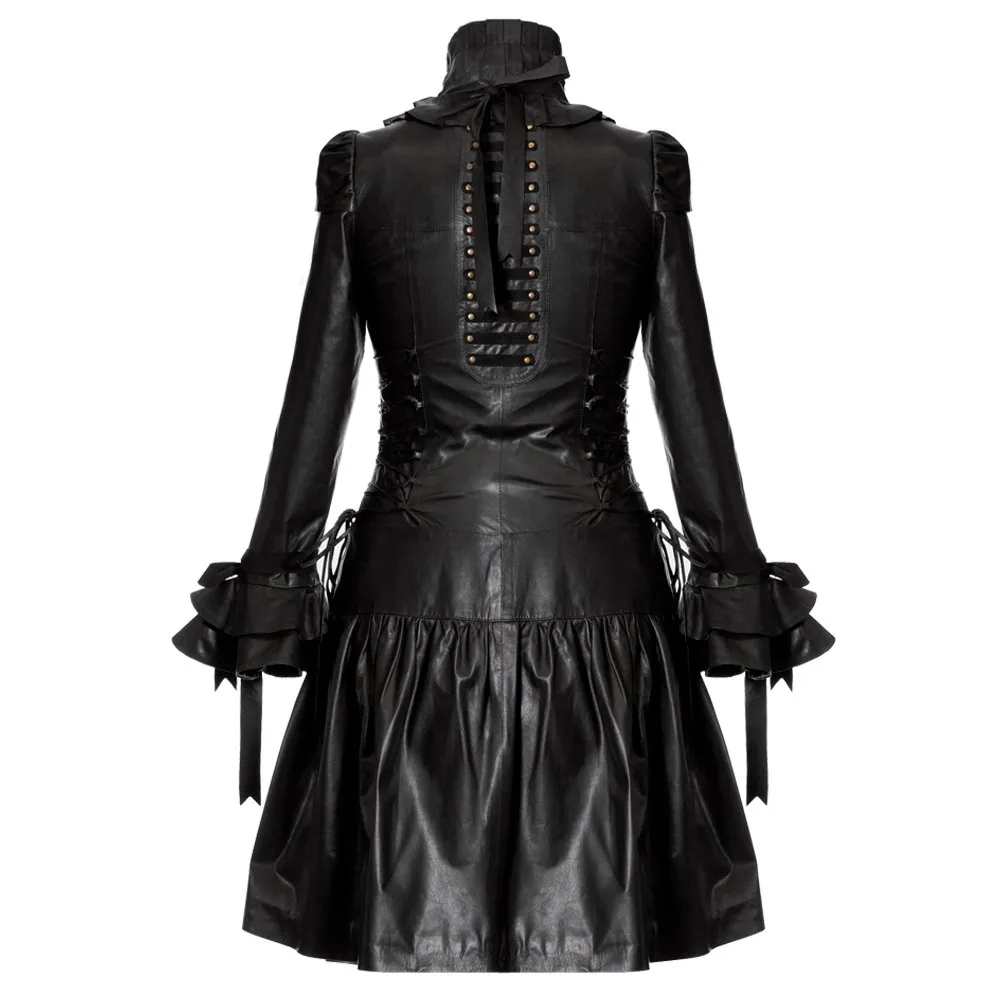 Black Leather Corset Dress Coat for Women