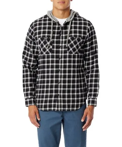 Black Plaid Flannel Hoodies Men