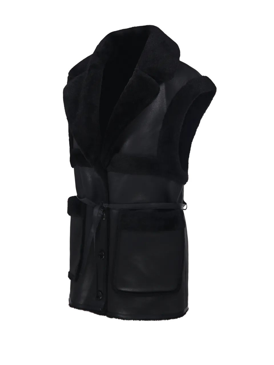 Black Polyester Gilet Coat for Women by UrbanCode