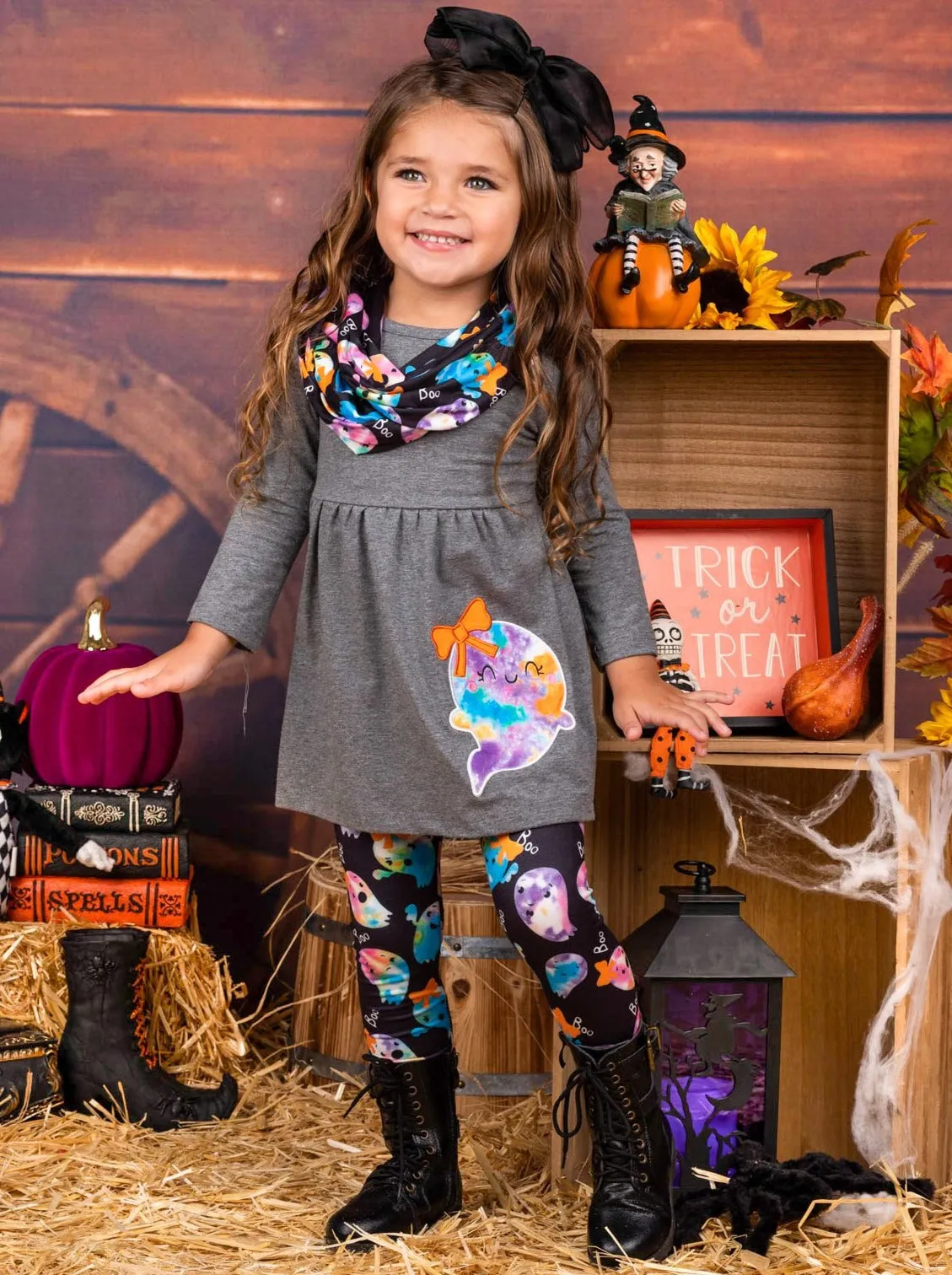 Boho Tie Dye Tunic, Leggings & Scarf Set