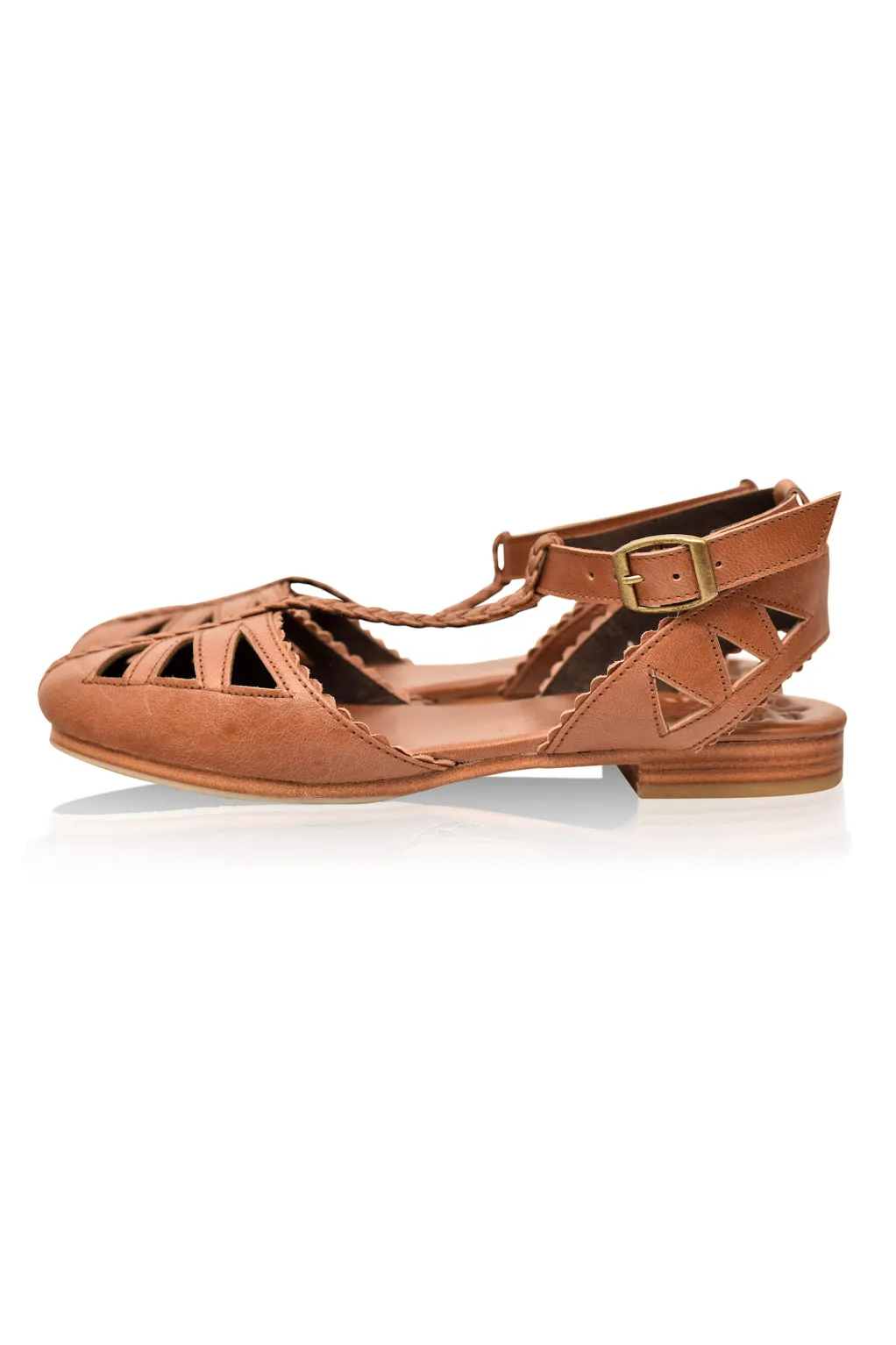 T-strap Leather Sandals with Bounty Design