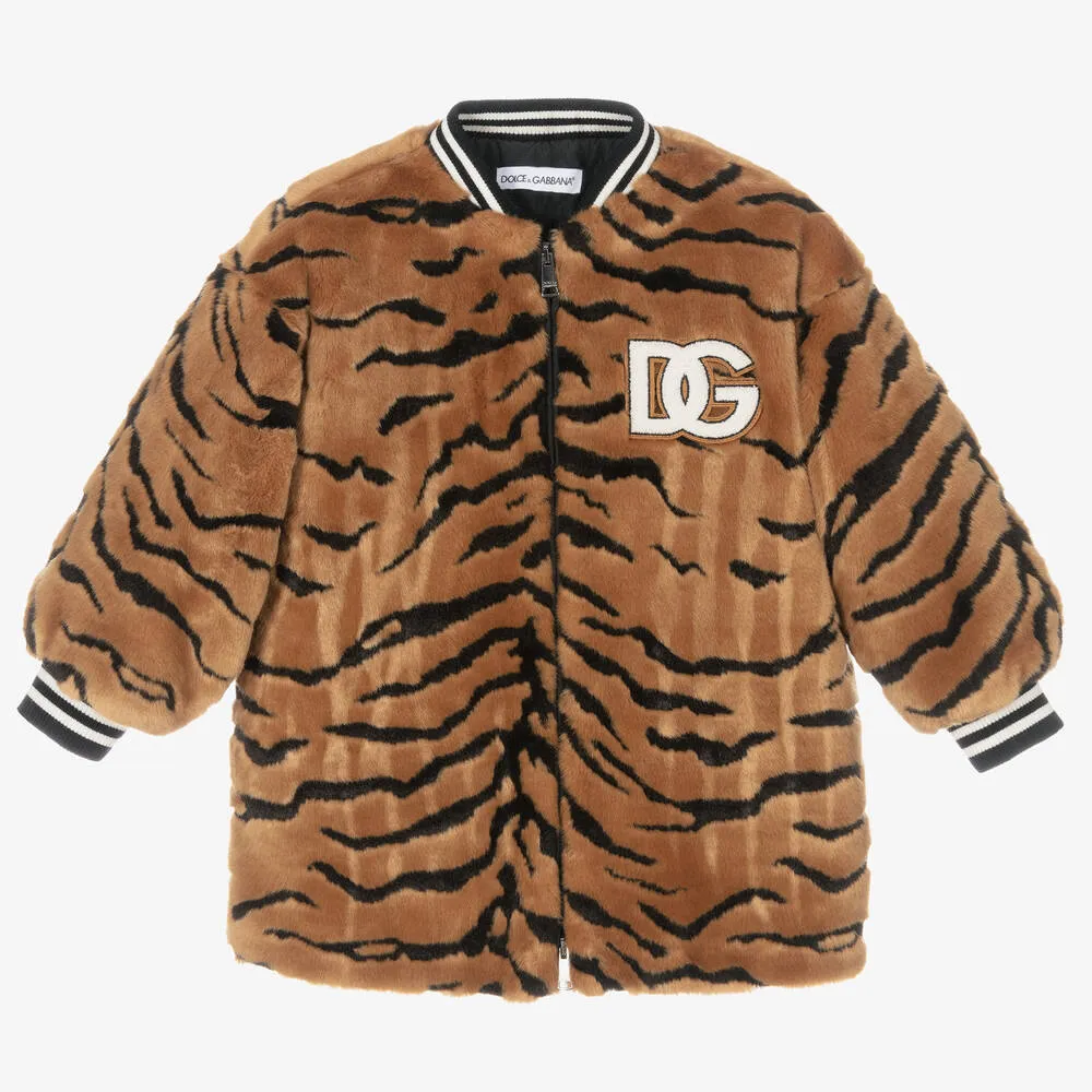 Brown Tiger Print Coat for Girls