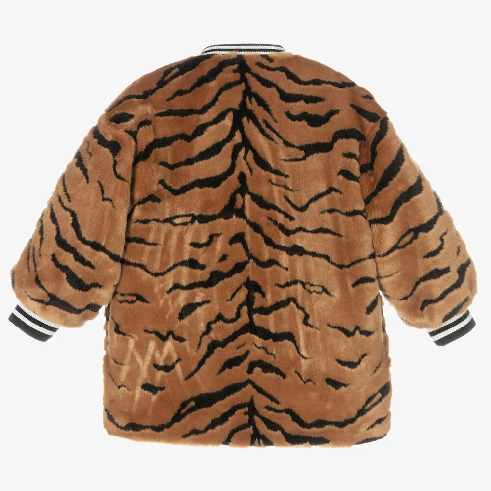 Brown Tiger Print Coat for Girls