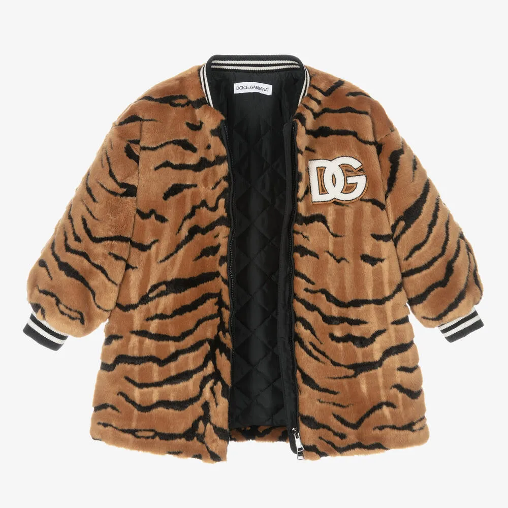 Brown Tiger Print Coat for Girls