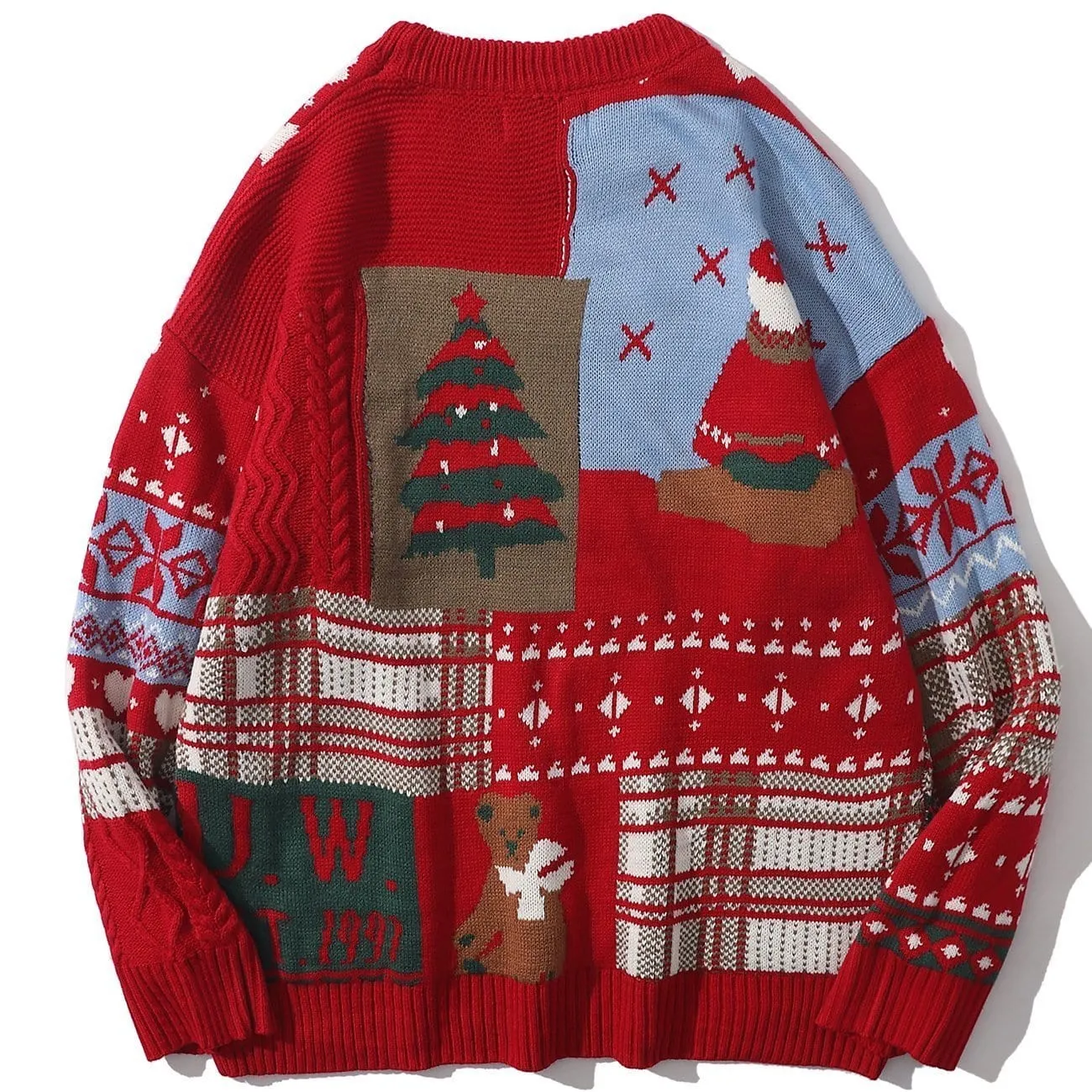 Christmas Bear Patchwork Knit Sweater