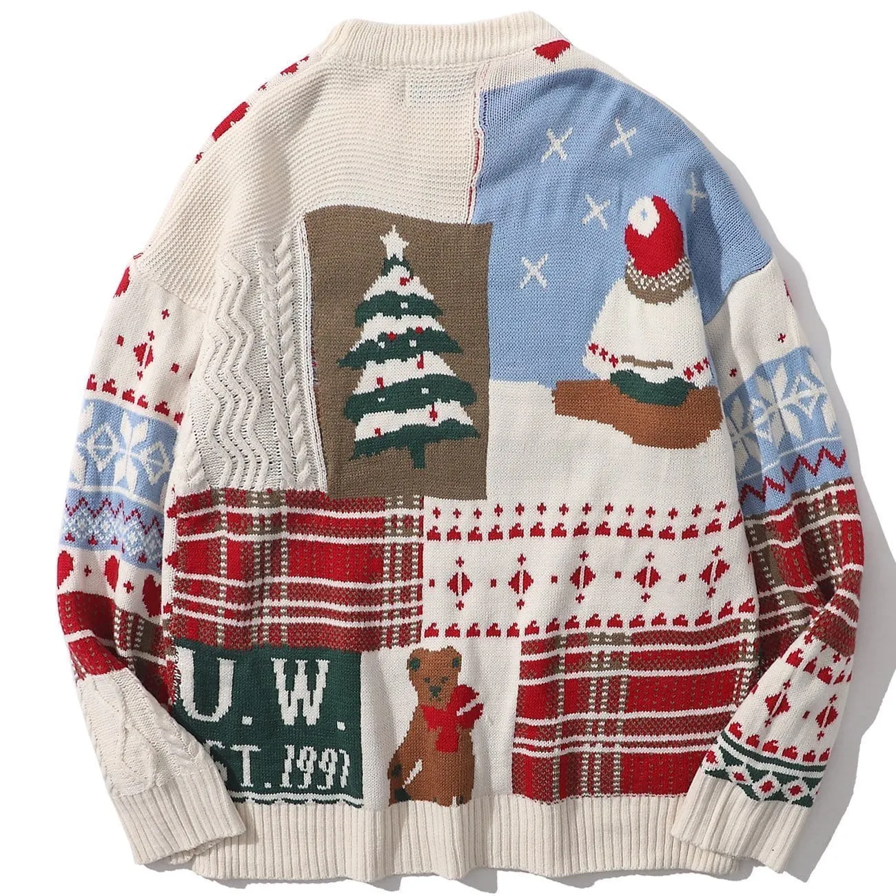 Christmas Bear Patchwork Knit Sweater