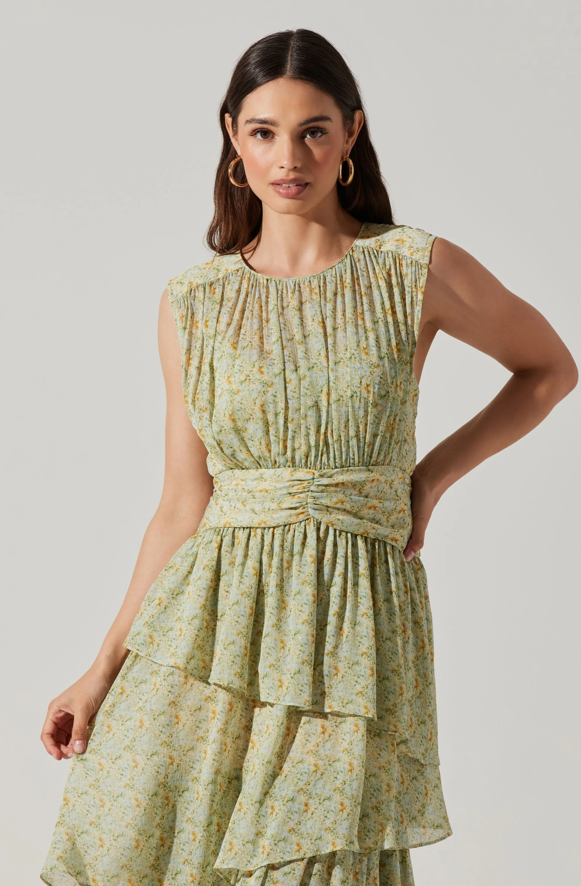 Clio Floral Tiered Ruffled Midi Dress