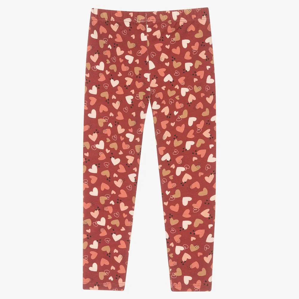 Cotton Leggings in Pink Heart Print