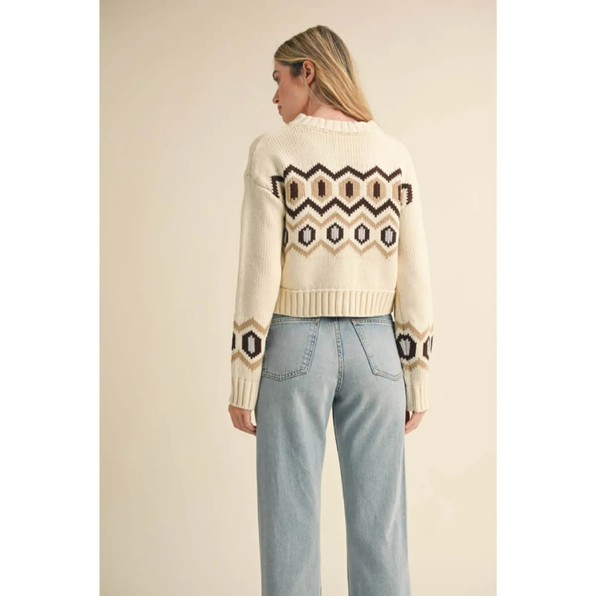 Cropped Geometric Knit Sweater