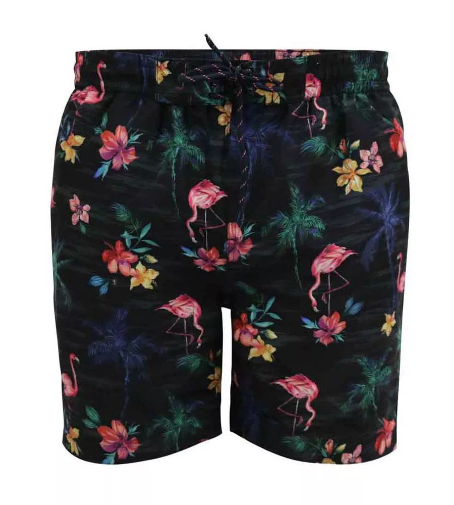 Big Mens Flamingo and Palm Tree Printed Swim Shorts (CAMPTON) by D555