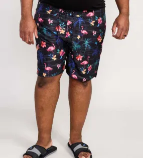 Big Mens Flamingo and Palm Tree Printed Swim Shorts (CAMPTON) by D555