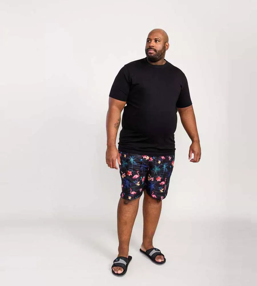 Big Mens Flamingo and Palm Tree Printed Swim Shorts (CAMPTON) by D555