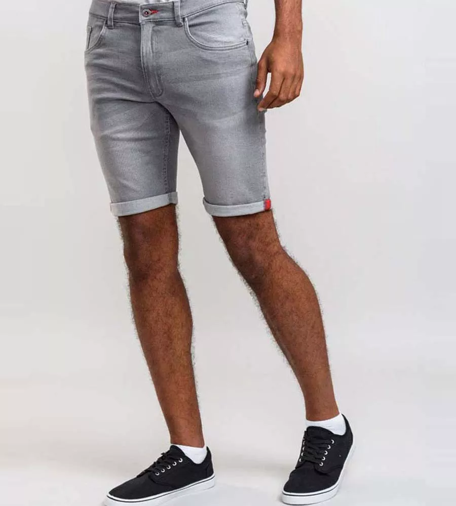 Grey Stretch Denim Shorts (GRIFFIN 2) for Men by D555