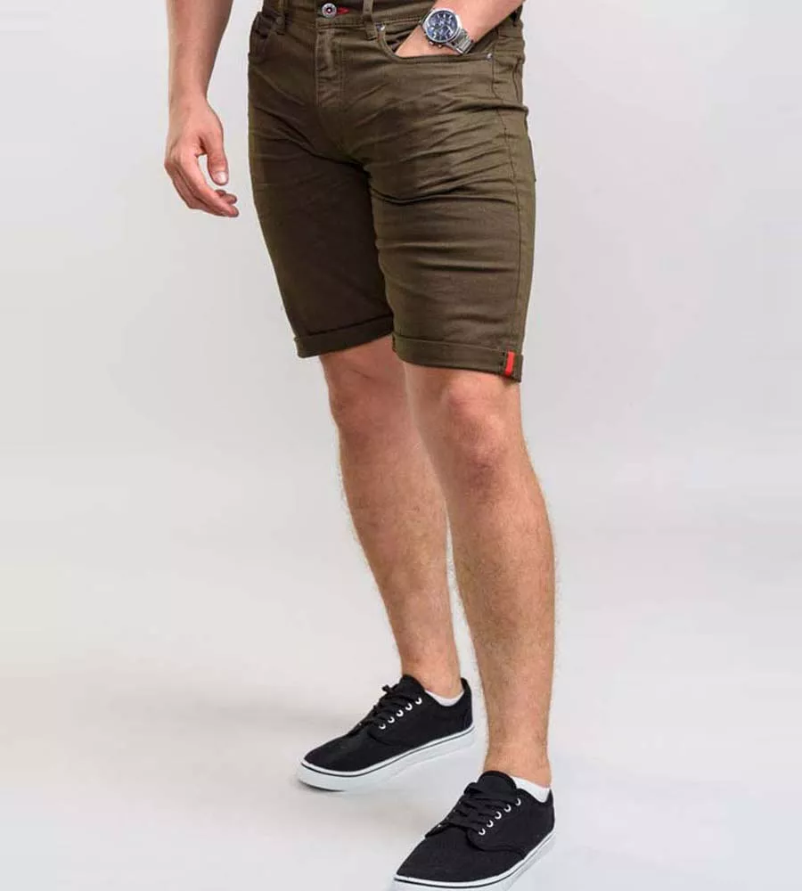 Mens Khaki Stretch Canvas Shorts (GILBERT 1) by D555