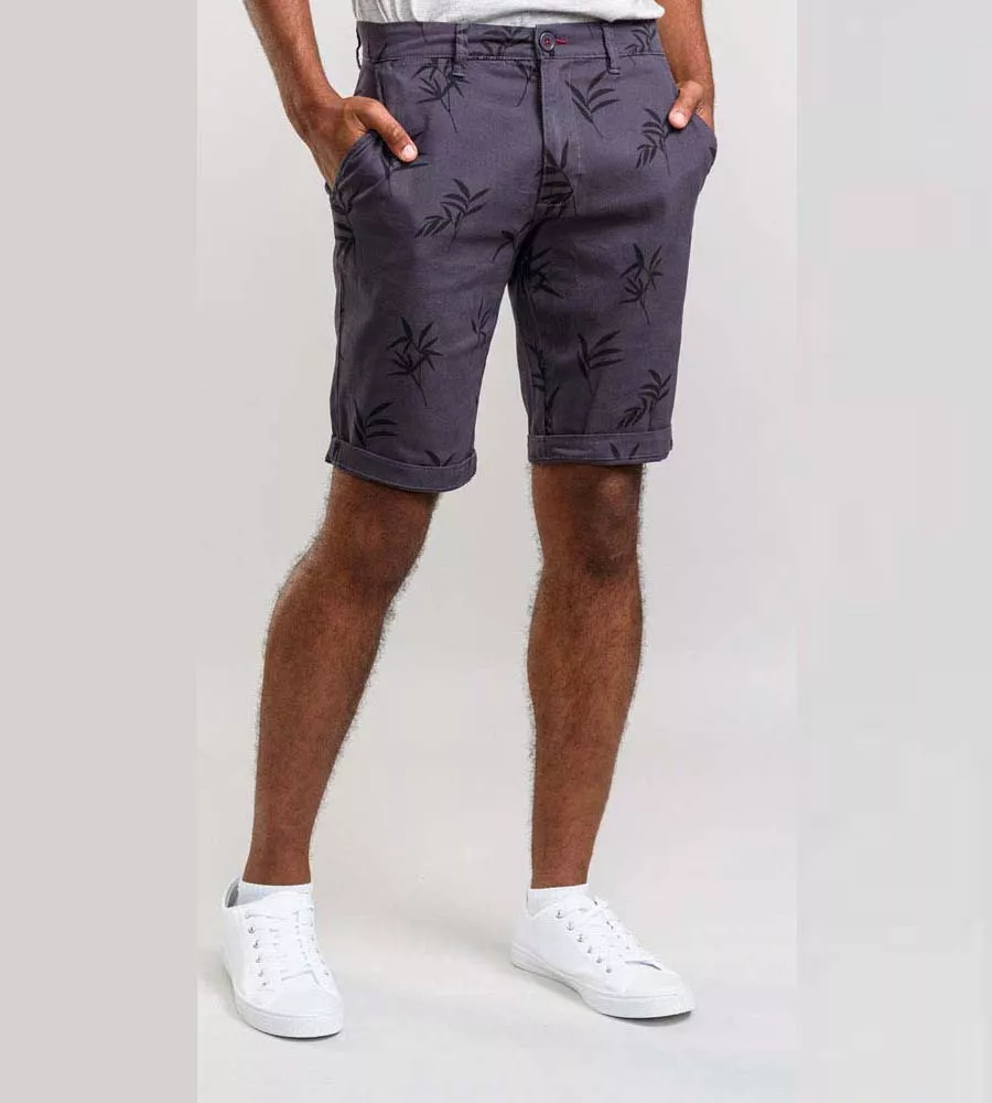 Mens Navy Printed Stretch Shorts With Side Pockets (CHAPMAN 1) by D555