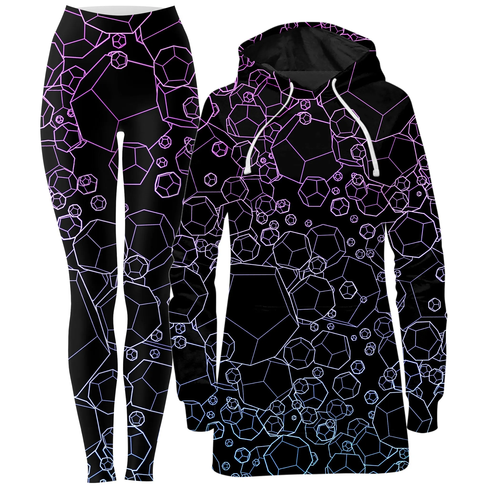 Dodecahedron Patterned Cold Weather Hoodie Dress and Leggings Set