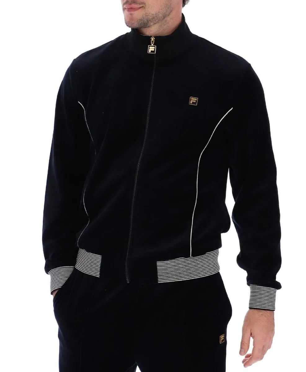 Fila Bosa Velour Track Jacket in Black and White Cap