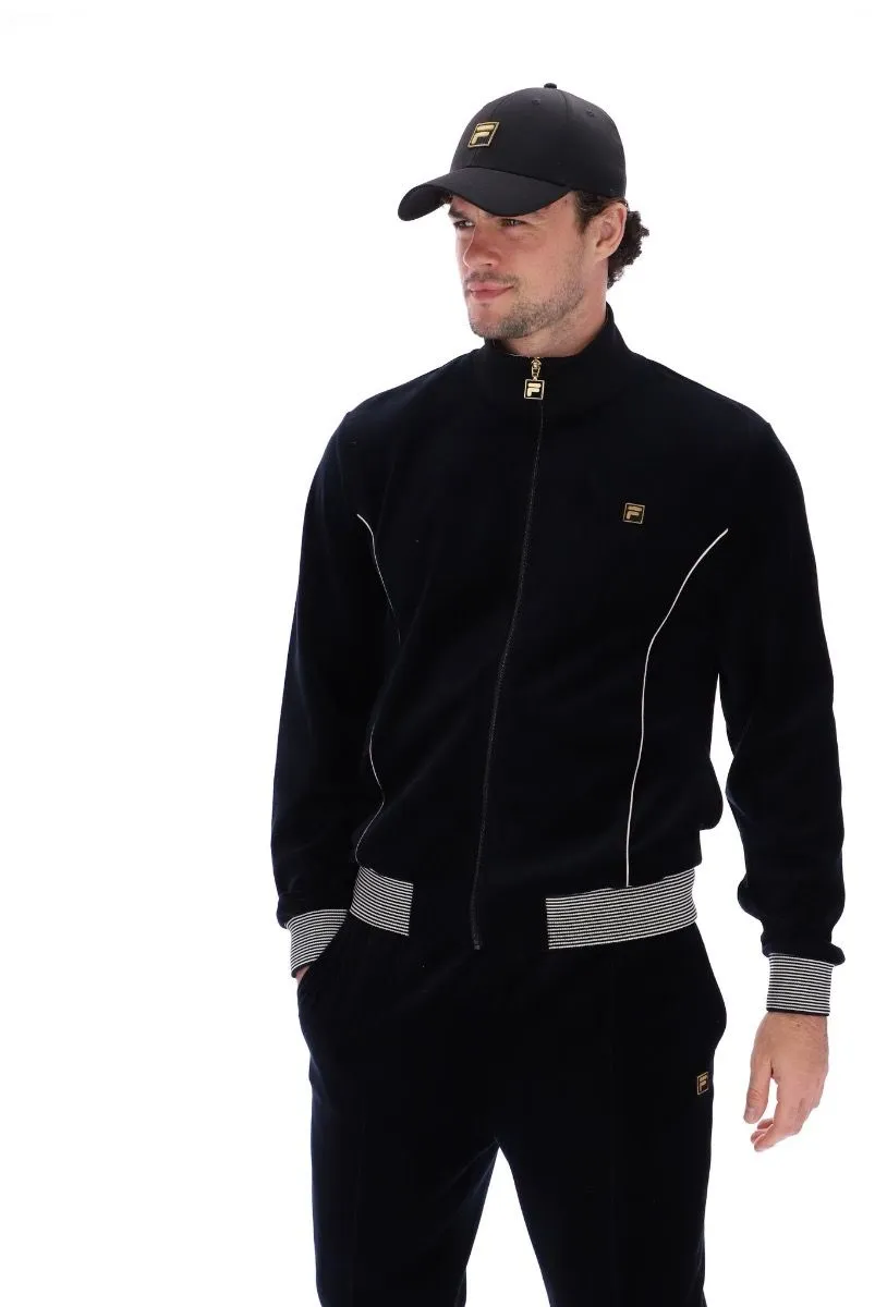 Fila Bosa Velour Track Jacket in Black and White Cap