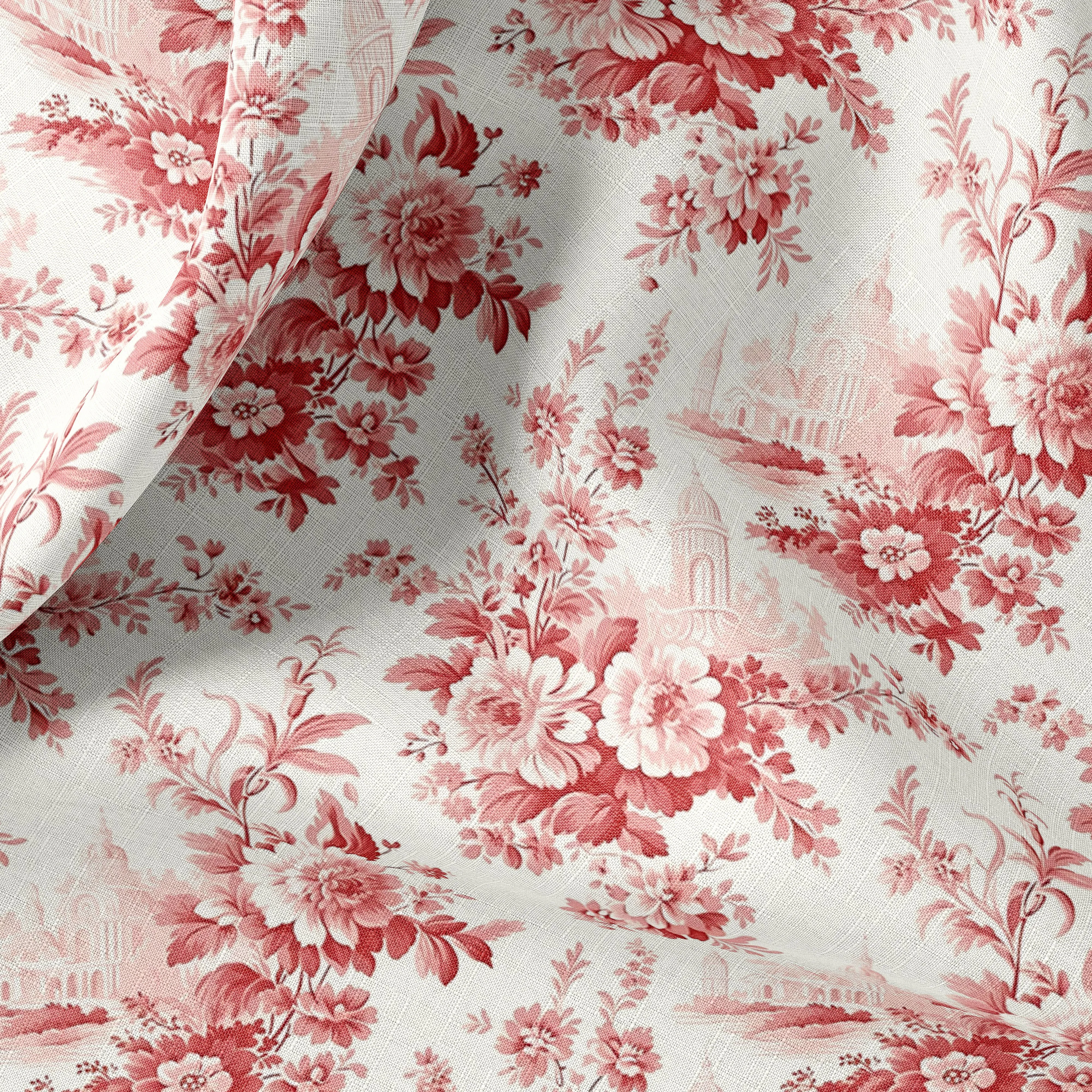 French Toile de Jouy Print Linen Fabric for Bedding, Curtains, Clothing, Pillow Covers - Yard/Meter - Vintage Style