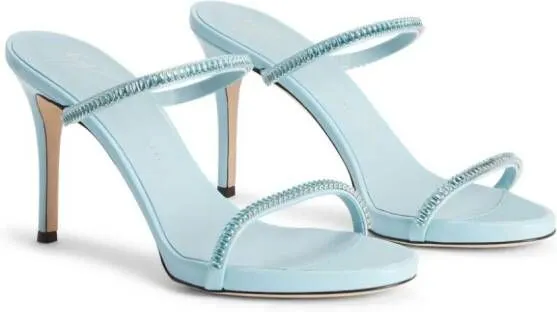 Blue Crystal 90mm Sandals by Giuseppe Zanotti Iride