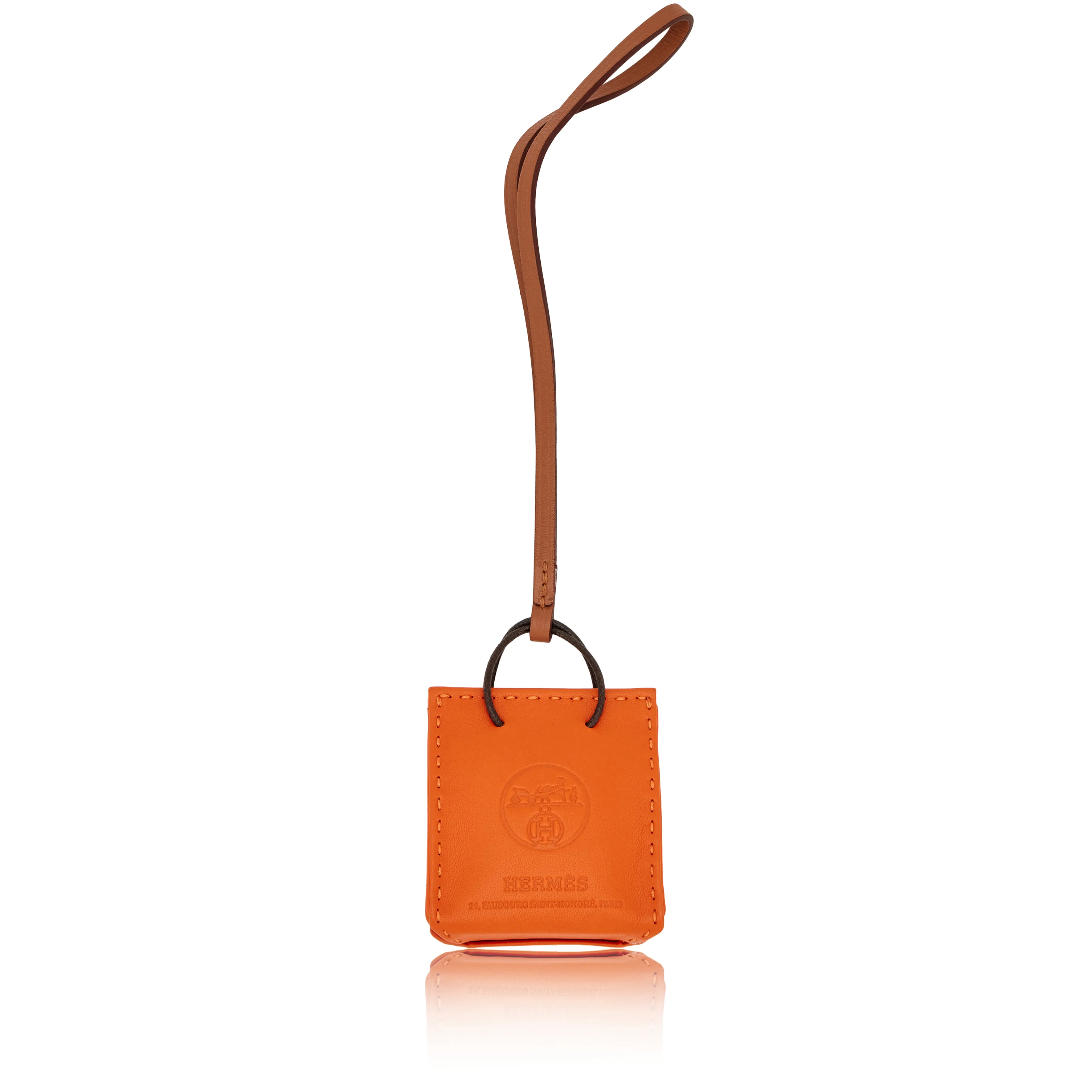 Hermès Feu Milo Gold Swift Orange Mini Shopping Bag Charm