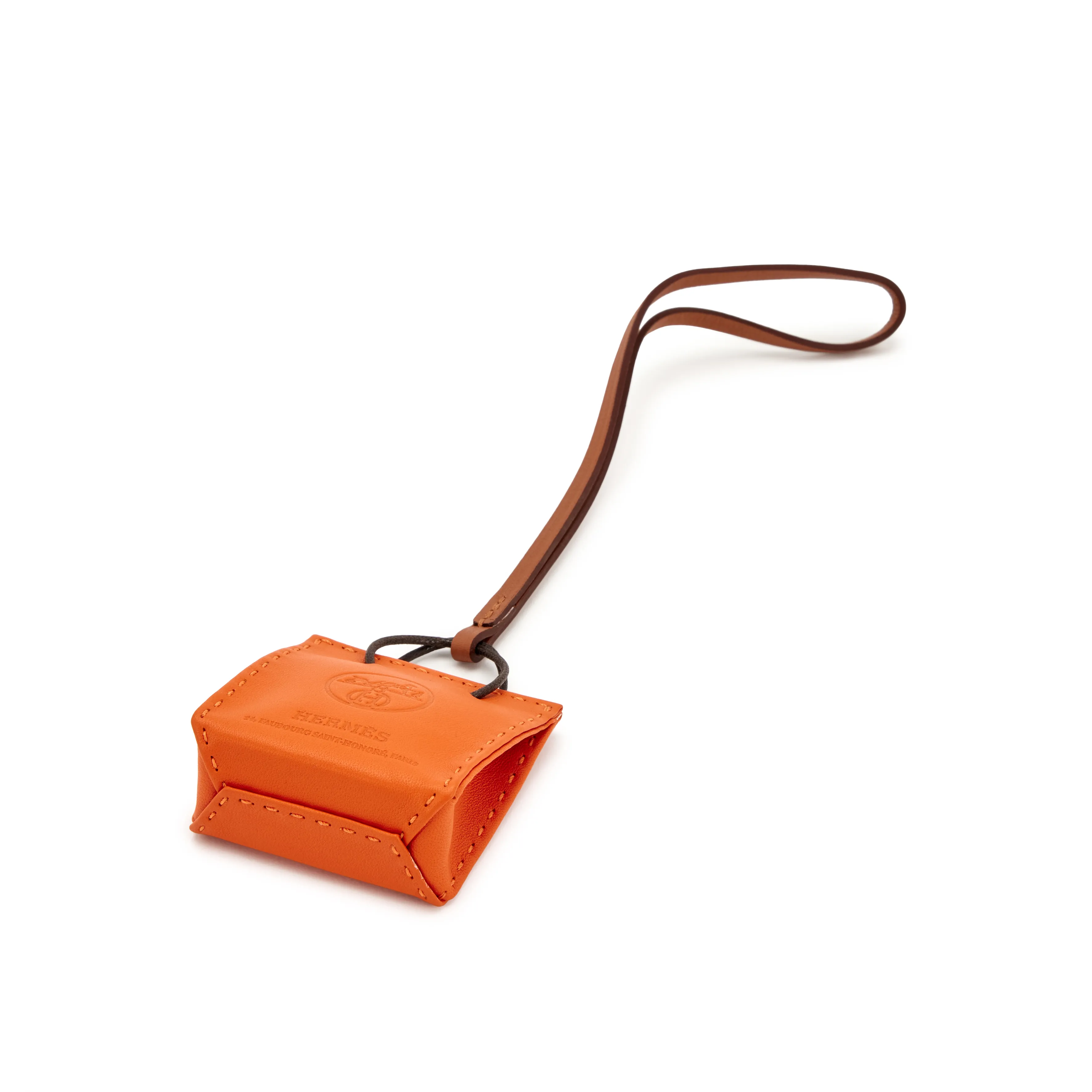 Hermès Feu Milo Gold Swift Orange Mini Shopping Bag Charm